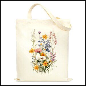 Canvas Tote Bag with Pockets Reusable Grocery Shopping Bag Practical